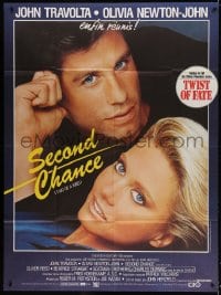 5j921 TWO OF A KIND French 1p 1984 great close-up of John Travolta & Olivia Newton-John!