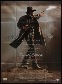 5j976 WYATT EARP French 1p 1994 full-length image of cowboy Kevin Costner shooting gun!