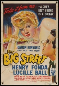 5k295 BIG STREET Aust 1sh 1942 completely different art of Henry Fonda, sexy Lucille Ball, rare!