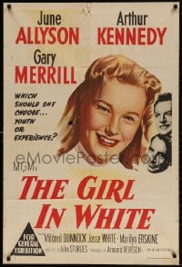 5k306 GIRL IN WHITE Aust 1sh 1952 art of pretty female doctor June Allyson & Arthur Kennedy!