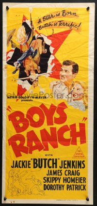 5k416 BOYS' RANCH Aust daybill 1946 James Craig, Dorothy Patric, Al Hirschfeld art of Butch Jenkins!