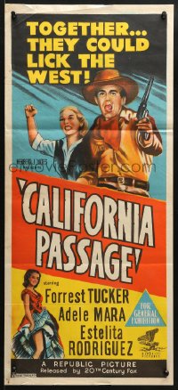 5k431 CALIFORNIA PASSAGE Aust daybill 1952 artwork of cowboy Forrest Tucker & Adele Mara!