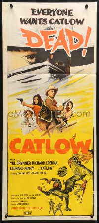 5k453 CATLOW Aust daybill 1971 everyone wants Yul Brynner dead & buried, cool gunfight image!