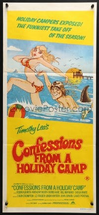 5k473 CONFESSIONS FROM A HOLIDAY CAMP Aust daybill 1977 Robin Askwith, wacky sexy artwork!