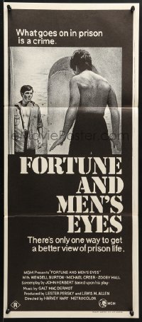 5k560 FORTUNE & MEN'S EYES Aust daybill 1971 homosexual life behind bars, what goes on in prison is a crime