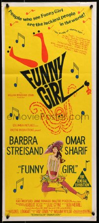 5k568 FUNNY GIRL Aust daybill 1969 hand litho of Barbra Streisand, directed by William Wyler!