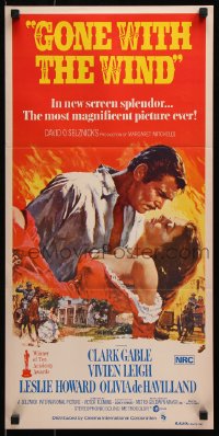 5k586 GONE WITH THE WIND Aust daybill R1970s Clark Gable, Vivien Leigh, all-time classic!