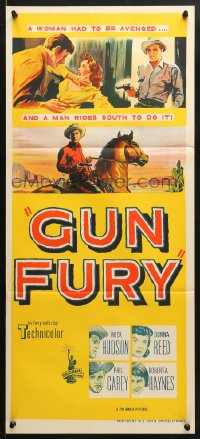 5k598 GUN FURY Aust daybill 1953 Phil Carey steals Donna Reed & leaves Rock Hudson to die!