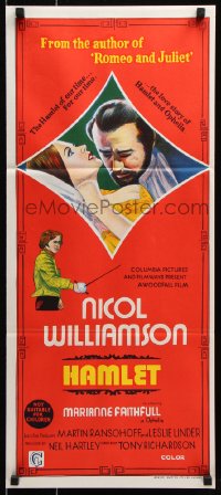 5k604 HAMLET Aust daybill 1970 Nicol Williamson in title role & Marianne Faithfull as Ophelia!