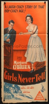 5k614 HER FIRST ROMANCE Aust daybill 1951 Margaret O'Brien wearing tiara, Girls Never Tell!
