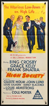 5k620 HIGH SOCIETY Aust daybill R1960s Frank Sinatra, Bing Crosby, Grace Kelly & Louis Armstrong!