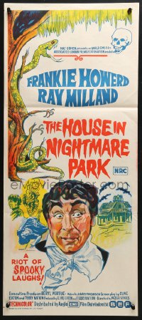 5k633 HOUSE IN NIGHTMARE PARK Aust daybill 1973 Frankie Howerd, Ray Milland, cool wacky horror art!