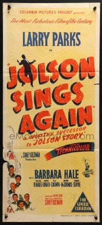 5k655 JOLSON SINGS AGAIN Aust daybill 1950 Larry Parks as Al in the rest of The Jolson Story!