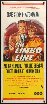 5k696 LIMBO LINE Aust daybill 1968 cool art of Craig Stevens & Moira Redmond, crime action!