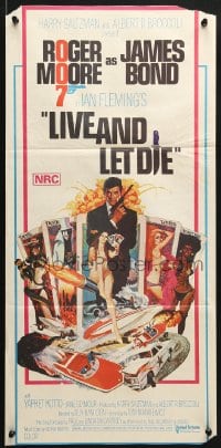 5k702 LIVE & LET DIE Aust daybill 1973 McGinnis art of Moore as James Bond & sexy tarot cards!