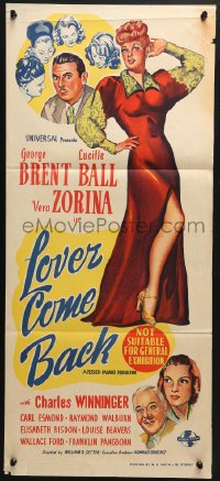 5k716 LOVER COME BACK Aust daybill 1946 art of pretty redhead Lucille Ball & George Brent!