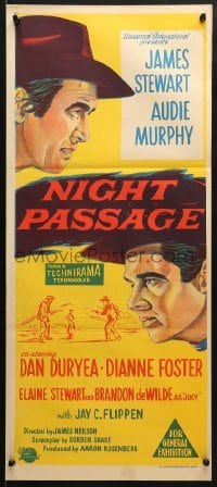5k778 NIGHT PASSAGE Aust daybill 1957 cool art of Jimmy Stewart & Audie Murphy!