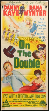 5k789 ON THE DOUBLE Aust daybill 1961 art of wacky Danny Kaye, plus sexy Diana Dors in bubbles!