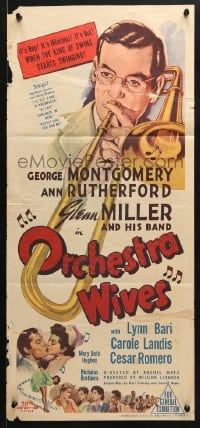 5k793 ORCHESTRA WIVES Aust daybill 1943 colorful art of Glenn Miller playing trombone + cast portraits!
