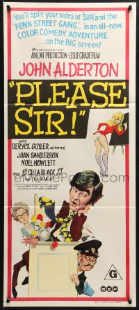 5k813 PLEASE SIR Aust daybill 1971 John Alderton, English comedy, wacky artwork!
