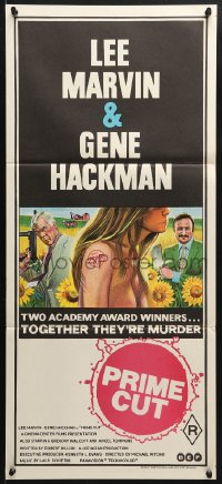 5k818 PRIME CUT Aust daybill 1972 Lee Marvin w/machine gun, Hackman w/cleaver, they're murder!
