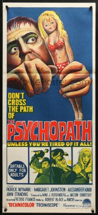 5k822 PSYCHOPATH Aust daybill 1966 written by Robert Bloch, bizarre horror artwork!