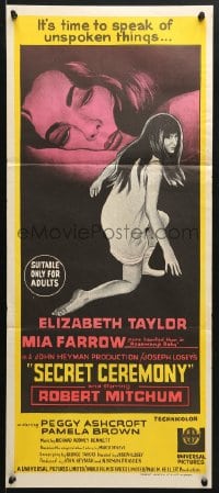 5k859 SECRET CEREMONY Aust daybill 1968 Elizabeth Taylor, Mia Farrow, Joseph Losey directed!