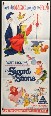 5k914 SWORD IN THE STONE Aust daybill 1964 Disney's cartoon story of young King Arthur & Merlin!