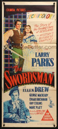 5k915 SWORDSMAN Aust daybill 1947 swashbuckler Larry Parks romances Ellen Drew!