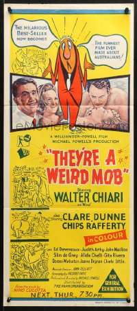 5k928 THEY'RE A WEIRD MOB Aust daybill 1966 Powell & Pressburger directed immigrant comedy!