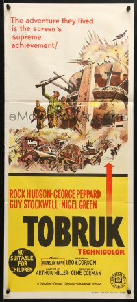 5k940 TOBRUK Aust daybill 1967 art of soldiers Rock Hudson & George Peppard in World War II!