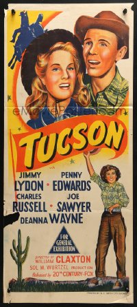 5k951 TUCSON Aust daybill 1948 close-up artwork of Jimmy Lydon & Penny Edwards, Arizona!