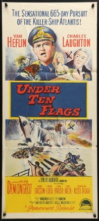 5k954 UNDER TEN FLAGS Aust daybill 1960 art of Van Heflin, Charles Laughton & sexy Mylene Demongeot!