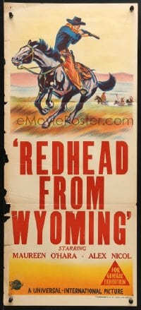 5k959 UNIVERSAL Aust daybill 1950s cool different cowboy western art, Redhead from Wyoming!