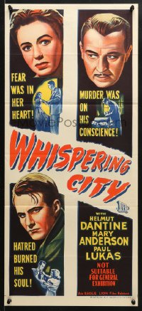 5k978 WHISPERING CITY Aust daybill 1947 artwork of Helmut Dantine, Mary Anderson, & Paul Lukas!