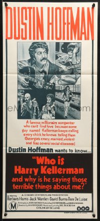5k979 WHO IS HARRY KELLERMAN Aust daybill 1971 Dustin Hoffman in cowboy hat wants to know!