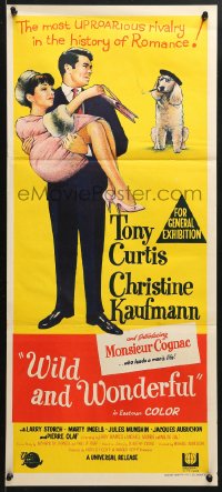 5k980 WILD & WONDERFUL Aust daybill 1964 art of Tony Curtis, Christine Kaufmann, & Monsieur Cognac!