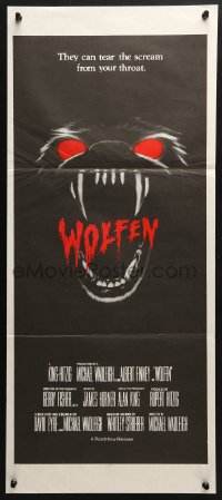 5k987 WOLFEN Aust daybill 1982 cool different horror artwork of huge red werewolf eyes!