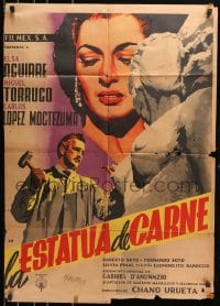 5k107 LA ESTATUA DE CARNE Mexican poster 1951 great art of sexy Elsa Aguirre & sculptor!