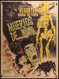 5k110 MUERTOS DE RISA Mexican poster 1957 wild, completely different horror comedy art!