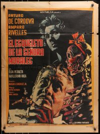 5k113 SKELETON OF MRS MORALES Mexican poster 1960 art of Arturo de Cordova, Rivelles & skeleton!