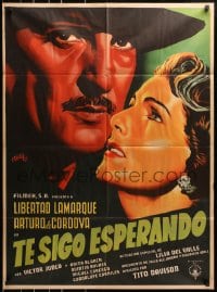 5k115 TE SIGO ESPERANDO Mexican poster 1952 Renau art of Arturo de Cordova & Lamarque!