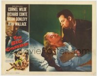 5m384 BIG COMBO LC 1955 close up of Cornel Wilde holding pretty Jean Wallace in hospital bed!