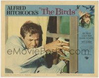 5m385 BIRDS LC #6 1963 Hitchcock, close up of Rod Taylor trying to keep them from coming in window!