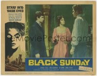 5m390 BLACK SUNDAY LC #4 1960 Barbara Steele standing between two men, Mario Bava horror!