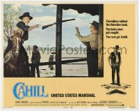 5m408 CAHILL LC #2 1973 George Kennedy tosses shotgun to U.S. Marshal John Wayne on horse!