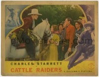 5m418 CATTLE RAIDERS LC 1938 cowboy Charles Starrett on horse by Iris Meredith & townspeople!