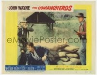 5m430 COMANCHEROS LC #5 1961 cowboy John Wayne, Whitman & Ansara by sandbags, Michael Curtiz!
