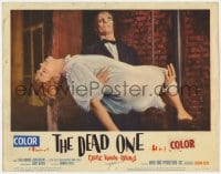 5m458 DEAD ONE LC #7 1960 Barry Mahon, close up of disfigured monster in tuxedo carrying sexy girl!