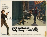 5m474 DIRTY HARRY LC #8 1971 Clint Eastwood walking on street with pistol & shotgun, Don Siegel!